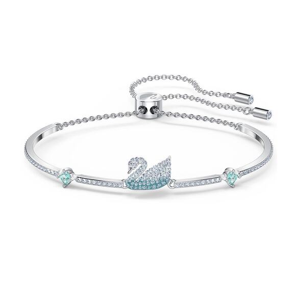 Swarovski Blue Ombre Swan Silver Bolo Bracelet*NEW in box - Picture 1 of 4